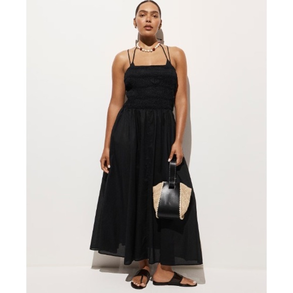 NEW J.Crew Smocked Midi Dress Small Black Cotton Strappy